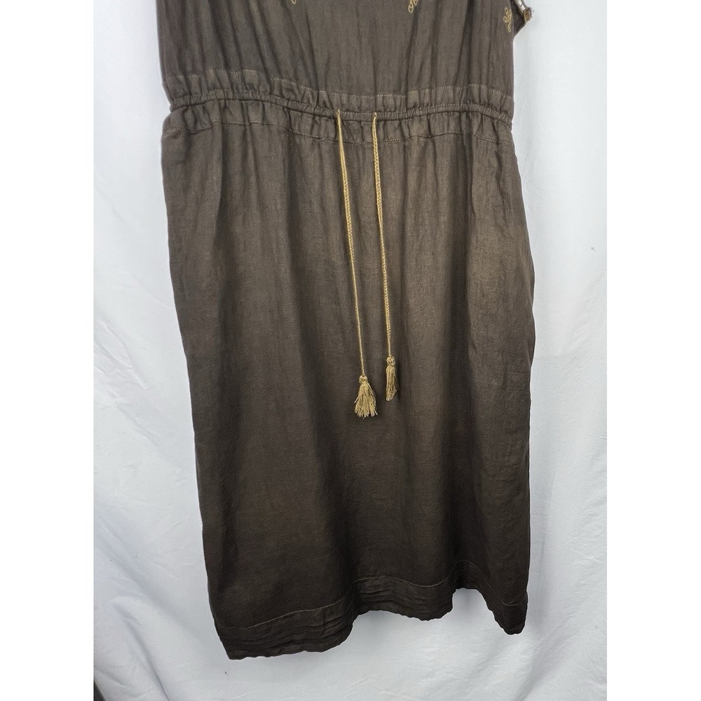 J.CREW Brown 100% Linen Embroidered Slip Dress Women 16 Boho Peasant Pockets - Picture 4 of 14